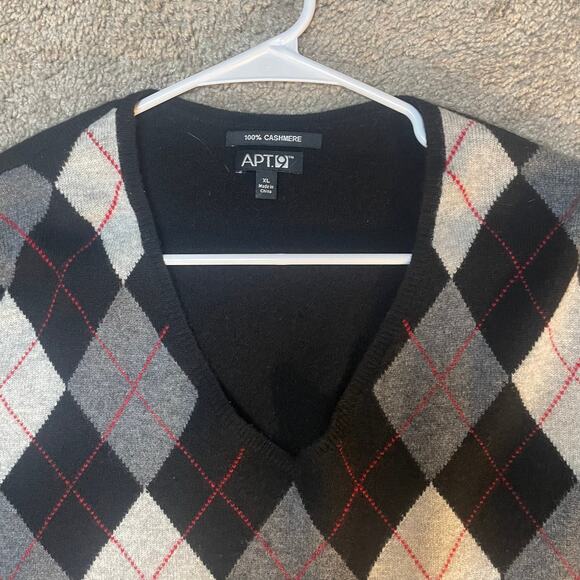 Black and red Cashmere Argyle Sweater Y2K Preppy Cozy Fall Winter Size XL - Picture 2 of 8